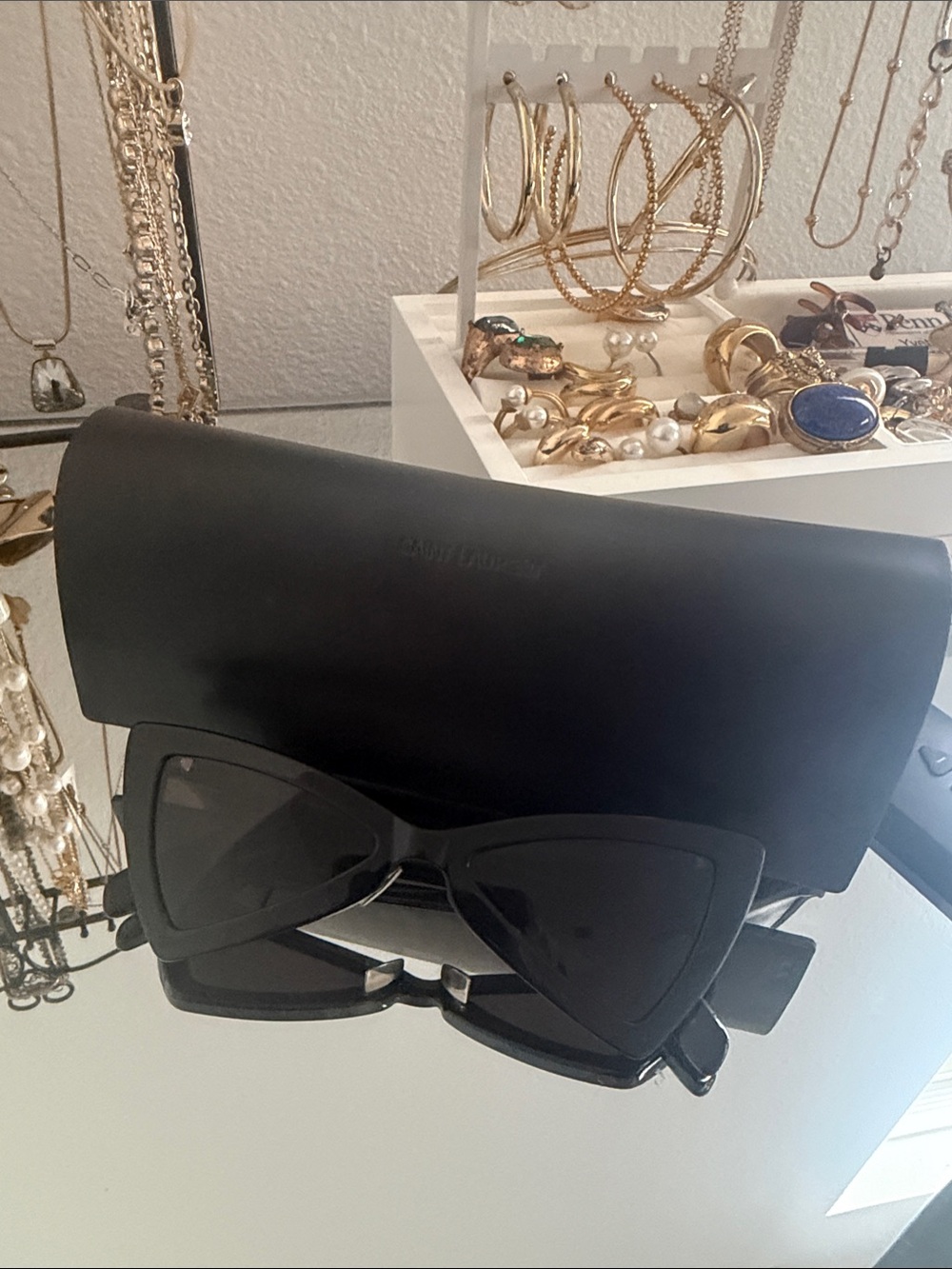 Saint Laurent Black Cat-Eye Sunglasses with Hard Case
